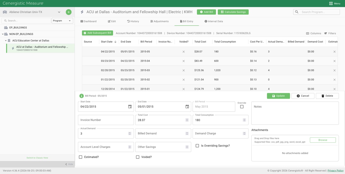 Bill entry — dense data paired with an inline edit form